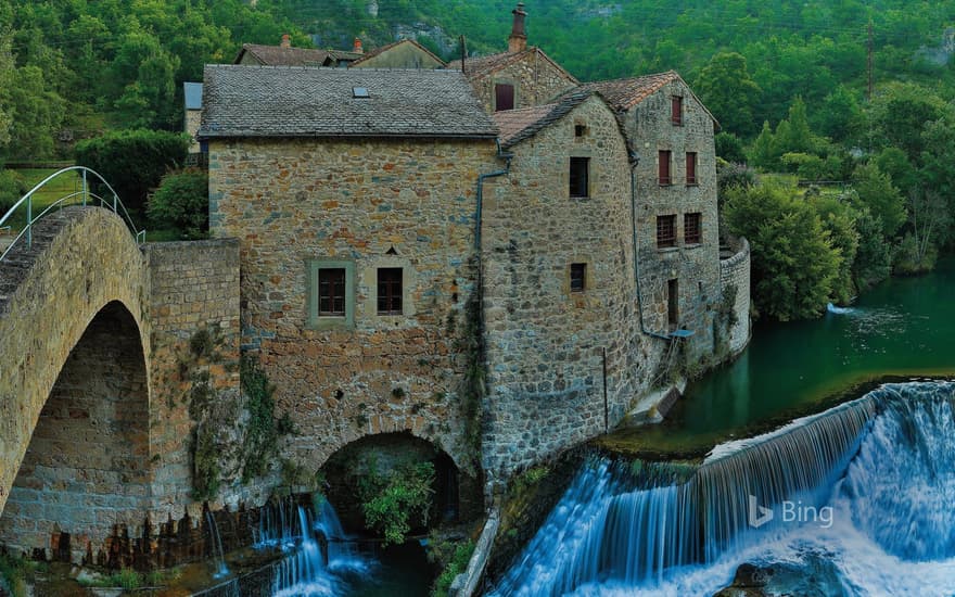 The Dourbie Gorge Corps Mill and adjoining bridge in Grands Causses Regional Nature Park, France