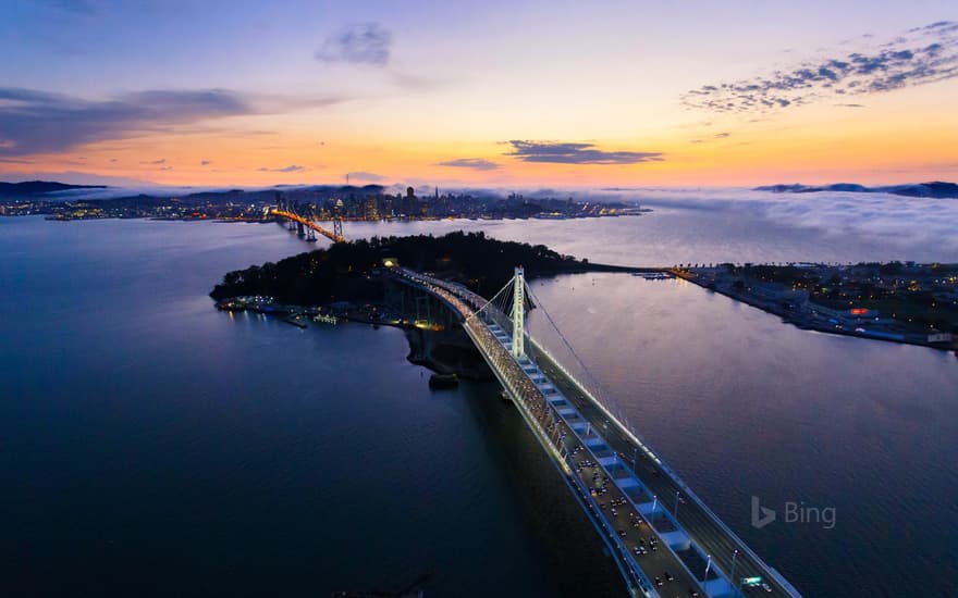 San Francisco-Oakland Bay Bridge with San Francisco in the background, California