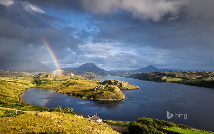 Rainbow at Loch Inchard in North West Highlands, Scotland