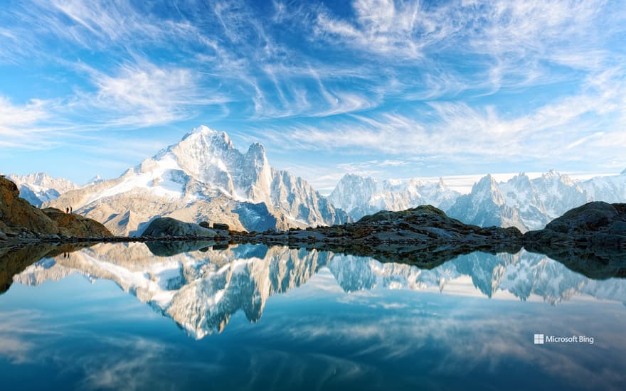 Sky reflection on Lac Blanc, French Alps, Monte Bianco in the background, Chamonix